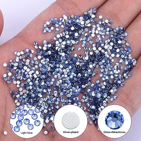 1440Pcs Light Blue Crystal Rhinestones,Glass Flatback Rhinestones Gemstones Small for Nail Face Makeup Art Crafts Clothes Decoration - (SS10,2.8mm,Light Blue)