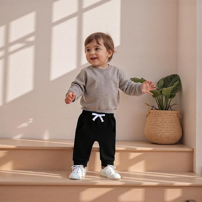Sejardin Toddler Baby Boy Girl Pants 3 Pack Solid Color Elastic Waist Jogger Sweatpants Newborn Infant Casual Bottoms