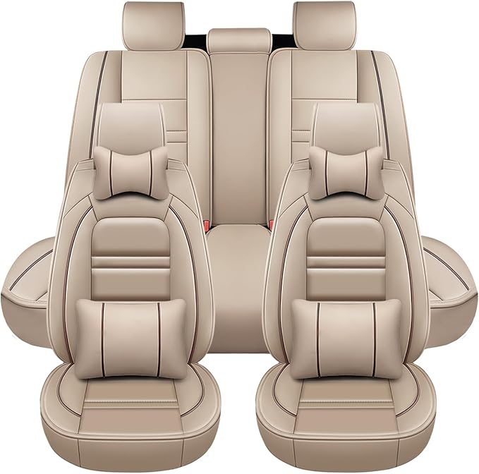 Car Seat Covers for Infiniti fx35 2003-2012 | 5-Seats Seat Covers, Waterproof Seat Protectors, Automotive Seat Covers (Full Set with Pillow,Beige)