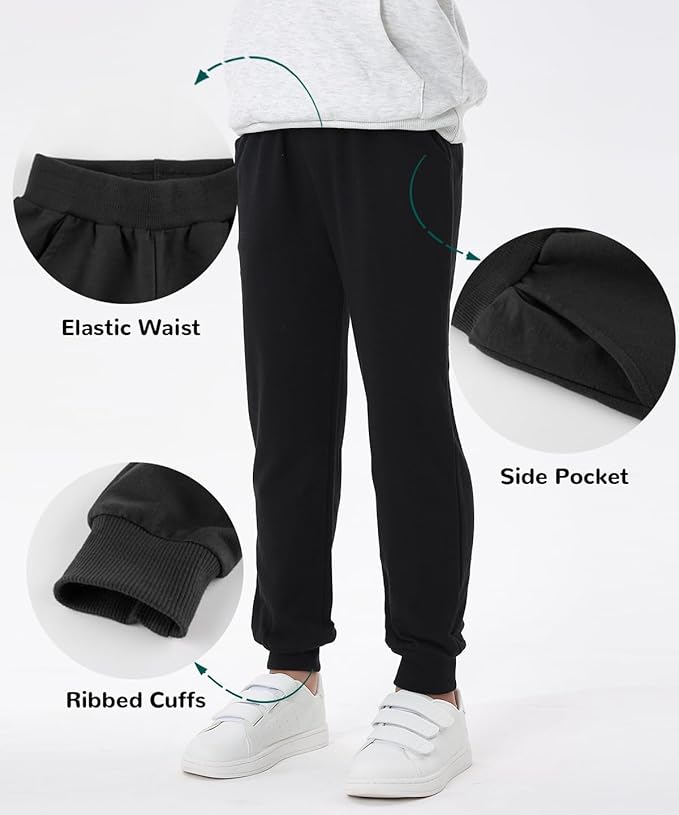 GFQLONG 2/3 Pack Toddler Pants Sweatpants Boys Cotton Joggers, Athletic Pull on Sweat Pants with Pockets for Kids Clothes