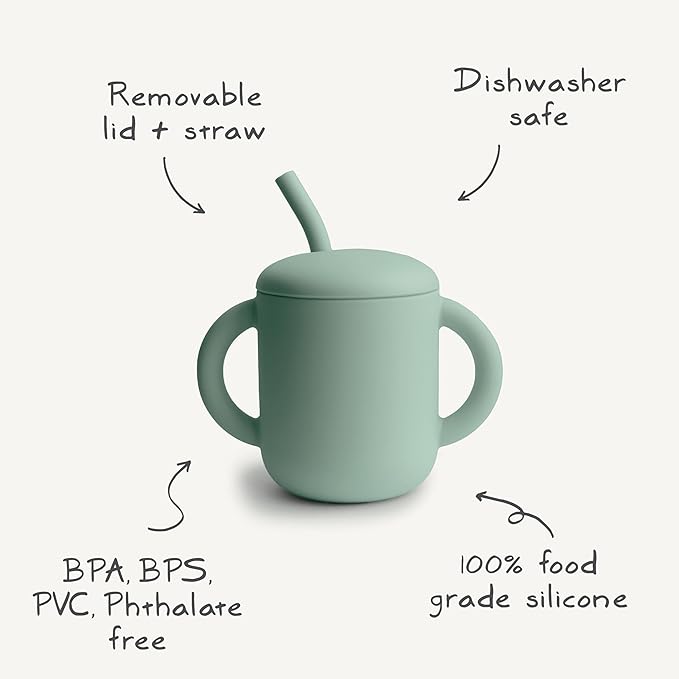 mushie 100% Silicone Training Cup & Straw for Toddlers | 6 Months+ (Cambridge Blue)