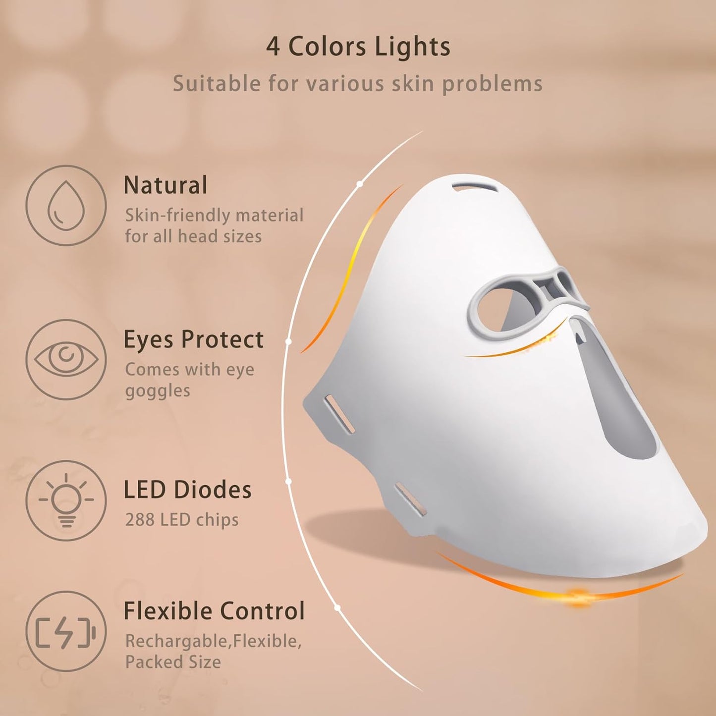 Red Light Therapy for Face Four Colors Portable Led Facial Mask Light Therapy with Remote LED Skincare Devices with Timing Function Beauty Mask led face mask Care for Home and Travel - Pink