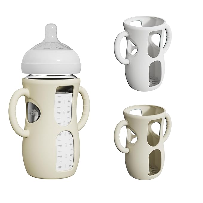 2 Pack Silicone Sleeves for Avent Natural Glass Bottles, Anti Breakage Baby Bottle Protector with Easy-Grip Handle, Compatible Philips Avent Glass Natural Bottle 8 oz, Not for Infant Use