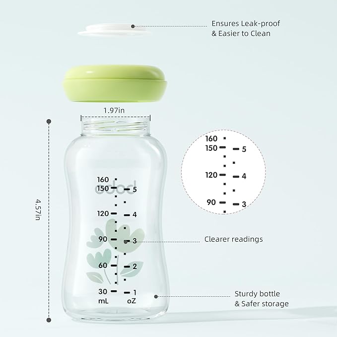 YOHKOH Glass Breast Milk Storage Bottles - 100% Leak-Proof, BPA-Free Breastmilk Storage Containers, Freezer & Dishwasher Safe, Ideal for Nursing Mothers (Multicolor1, 5.4oz (Pack of 4))