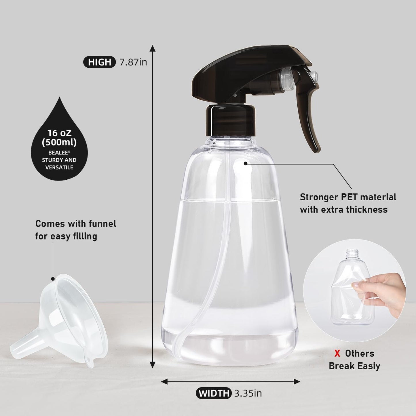 Spray Bottle 2 Pack, 16oz - Ultra Fine Mist, Plant Mister Hair Misting Empty Spray Bottles Indoor, Leak Proof Water Sprayer for Planting, Hair Care, Essential Oils, Cleaning Solutions (Clear)