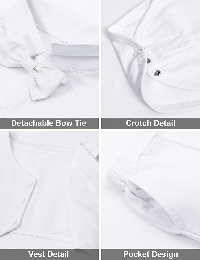 A&J DESIGN Baby Boy Suits Clothes Infant Toddler Formal Gentleman Outfits, Dress Shirt + Vest + Bow Tie + Pants Wedding Set