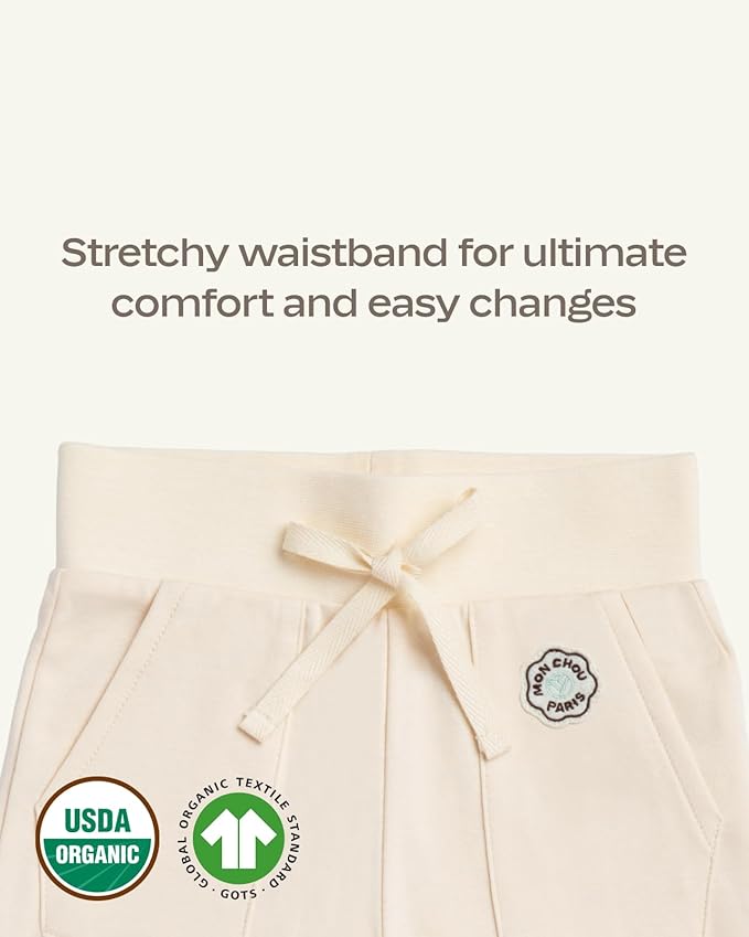 MON CHOU Organic Cotton Joggers - 100% Pima Cotton Baby Pants - Lightweight and Breathable Infant Pants for All Seasons