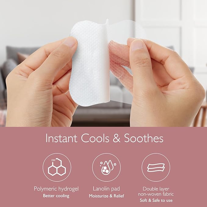 Momcozy Hydrogel Nipple Pads with Soothing Lanolin, Soothies Gel Nursing Pads Provide Instant Cooling Relief, Breastfeeding Essentials, 6 PCS