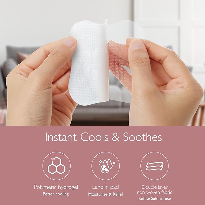 Momcozy Hydrogel Nipple Pads with Soothing Lanolin, Soothies Gel Nursing Pads Provide Instant Cooling Relief for, Breastfeeding Essentials, 12 PCS