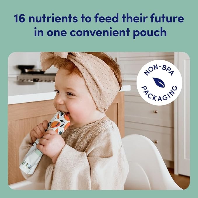 Cerebelly Organic Baby Food Pouches, Broccoli Pear Purees, 16 Nutrients, No Added Sugar, Fiber & Non-GMO, 4oz, 12 Pack
