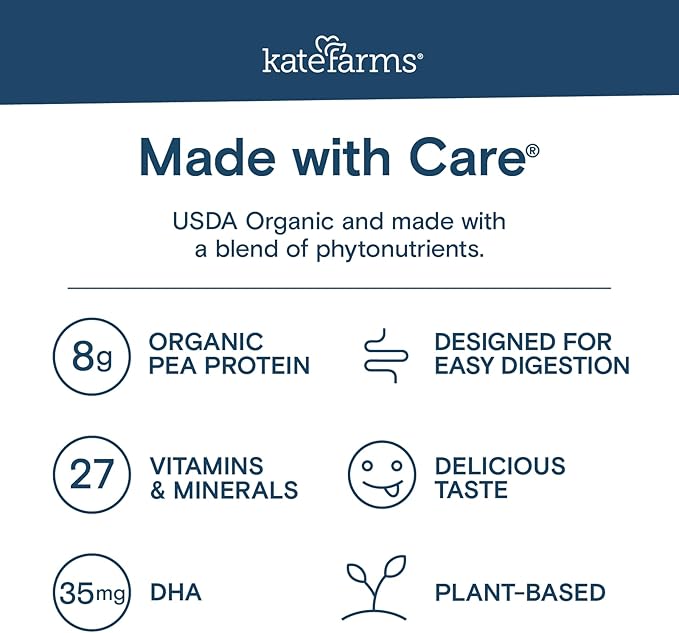 KATE FARMS Organic Kids Nutrition Chocolate Shake, 8g Protein, 27 Vitamins and Minerals, Meal Replacement, Gluten Free, Non-GMO, 8.45 oz (12 Pack)