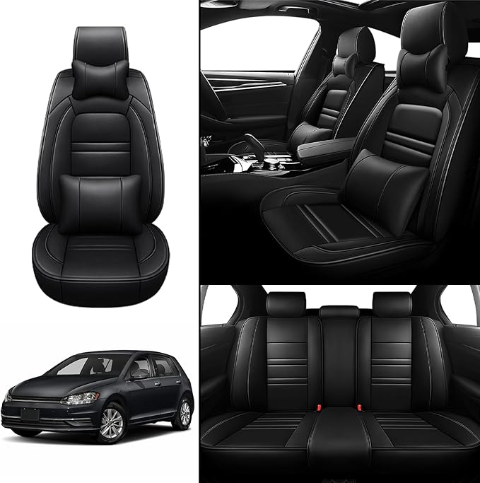 Car Seat Covers for VW Car Golf 2015-2019 | 5-Seats Seat Covers, Waterproof Seat Protectors, Automotive Seat Covers (Full Set with Pillow,Black)