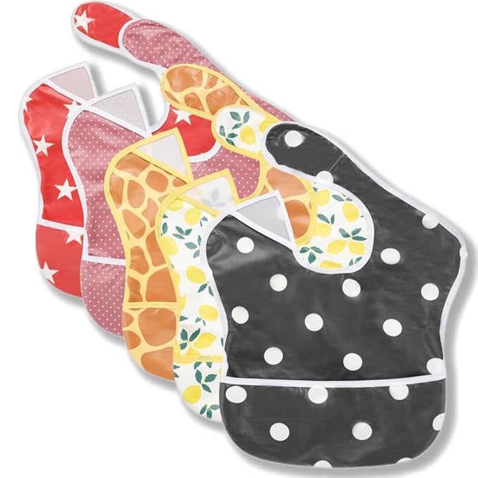 TSD Baby Bibs Waterproof Feeding Bibs 5pack Adjustable Mealtime Poctet Bib for Newborn Toddler Infant Easy Clean Durable Baby Essentials Shower Gift