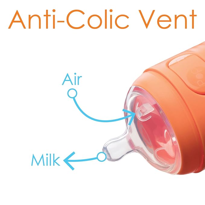 PopYum 9 oz Orange Anti-Colic Formula Making/Mixing/Dispenser Baby Bottles, 2-Pack with #2 Medium Flow Nipples, 260 ml, BPA-Free, Natural Latch