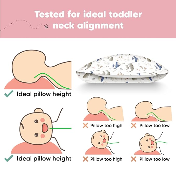 Toddler Pillow with Pillowcase - 13x18 My Little Dreamy Kids Travel Bed Pillows for Sleeping, Organic Cotton Small Pillowcase, Soft & Breathable, Machine Washable, Toddlers 2-5 Years Old (Marine)