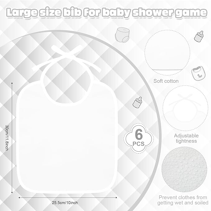 6 Sets Bottle Chug Baby Shower Games Juegos Para Plastic Baby Bottles Bibs Hat Disposable Diapers Gender Reveal Games Baby Changing Diaper Race Game Decoration (White)