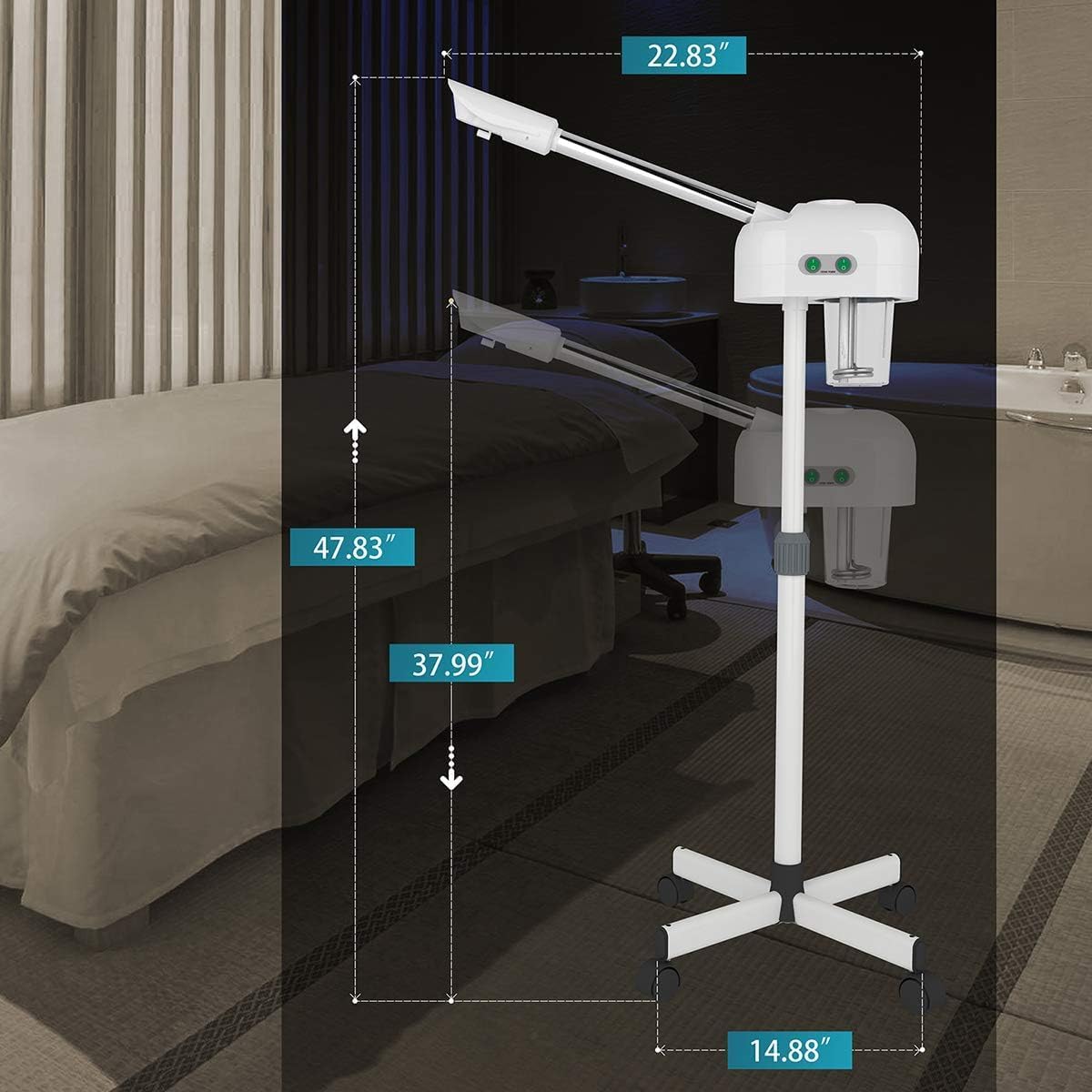 Professional Facial Steamer, Hot Mist, Ozone Humidifier, Can Use at Home and Beauty Salon, Extract Blackheads, Rejuvenate and Hydrate Your Face Skin for Youthful Complexion (Button)
