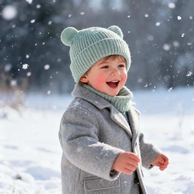 Bear Baby Beanie Knitted Baby Winter Hat Infant Toddler Boys Girls Beanie with Cotton Lining