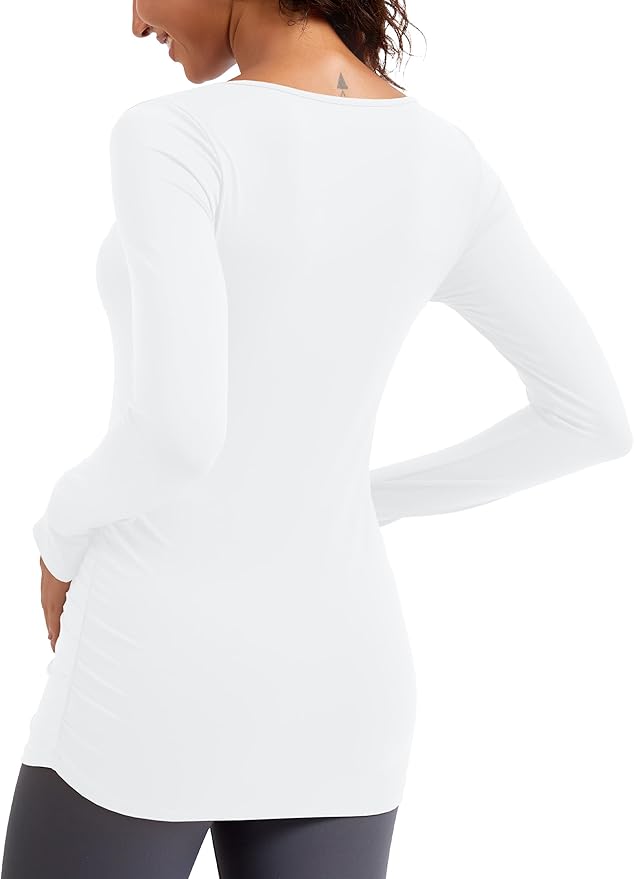 MathCat Maternity Long Sleeve Shirt with Thumbleholes, Maternity Tops Squar Neck Side Ruched Pregnancy Yoga Casual Tee