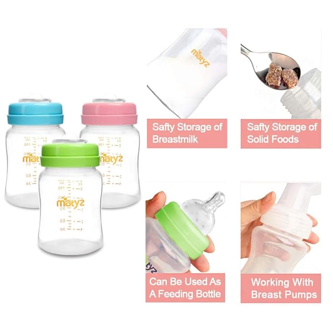 Matyz 4-PACK Breast Milk Collection And Storage Bottles (Pink, 6oz Each) - No BPA Breastmilk Storage Containers With Lids - Pumping Storage Bottles For Philips Avent Medela Spectra Breast Pumps