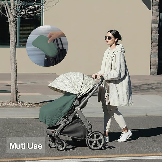 Muslin Nursing Covers for Breastfeeding, Arch Neckline Breast Feeding Covers for Women, Moms Privacy Breathable Summer Nursing, Enlarged XL Size Soft Feeding Cover (Roman Green)