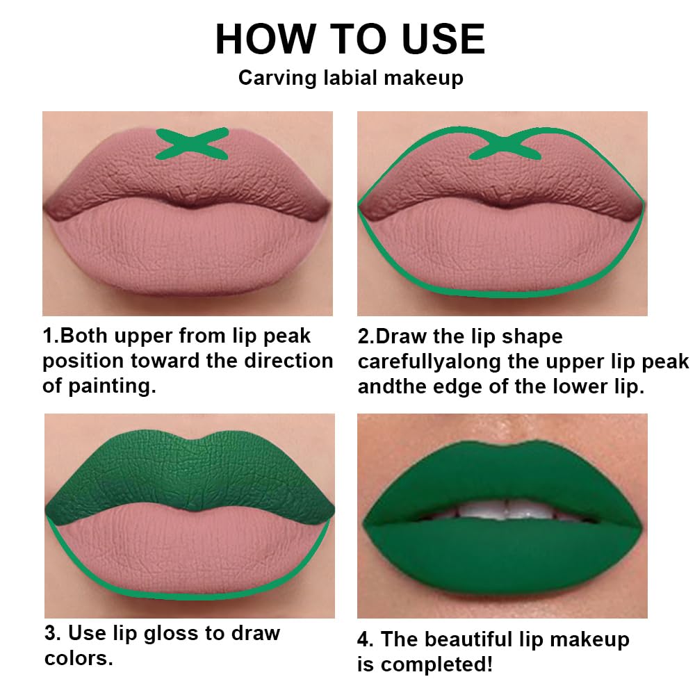 evpct 2Pcs Emerald Forest Green Matte Liquid Lipstick Lip Gloss Stain and Retractable Lip Liner Makeup Set for Women Long Lasting Waterproof 24 Hours Lipstick labial mate larga duracion 24 48#