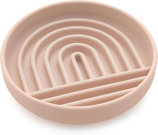 Should We Go? Slow Feeder for Dogs & Cats, The Slowdown Bowl Silicone Slow Eating Mealtime Solution with Modern Lick Mat Design, Reduces Gulping, Fits 1 Cup, 6” Across x 1.25” Tall, Small-Tan