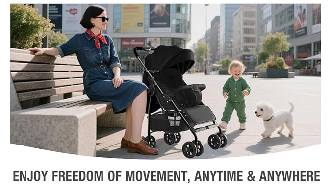 Lightweight Travel Stroller at Only 4.6 kg, Folding Compact Pushchair with Multi-Position Recline, Babies and Toddlers Pram from Birth, Baby Buggy with Cup Holder, Canopy (A8 Black)