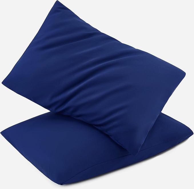 TILLYOU Toddler Pillowcase 2 Pack with Envelope Closure,13" x 18" Silky Soft Microfiber Travel Kids Pillowcase for Boys and Girls,Navy