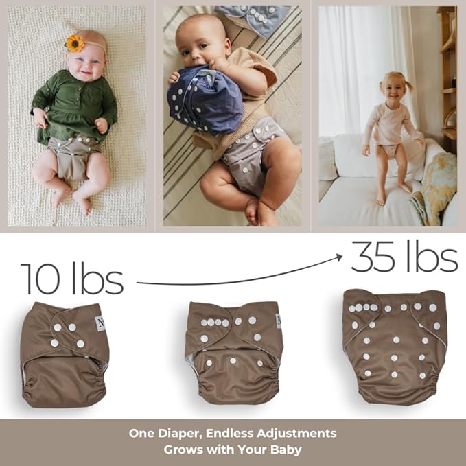 Nora's Nursery Cloth Diapers 7 Pack with 7 Inserts & 1 Wet Bag - Waterproof Cover, Washable, Reusable & One Size Adjustable Pocket Diapers for Newborns and Toddlers - Black Tie