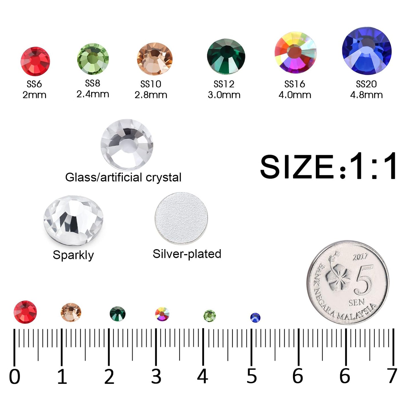 4240Pcs Flatback Multicolor Rhinestones Glass Crystal Gems for Nail Art Face Jewels Round with Tweezers and Picking Pen (SS6~SS20 Set)