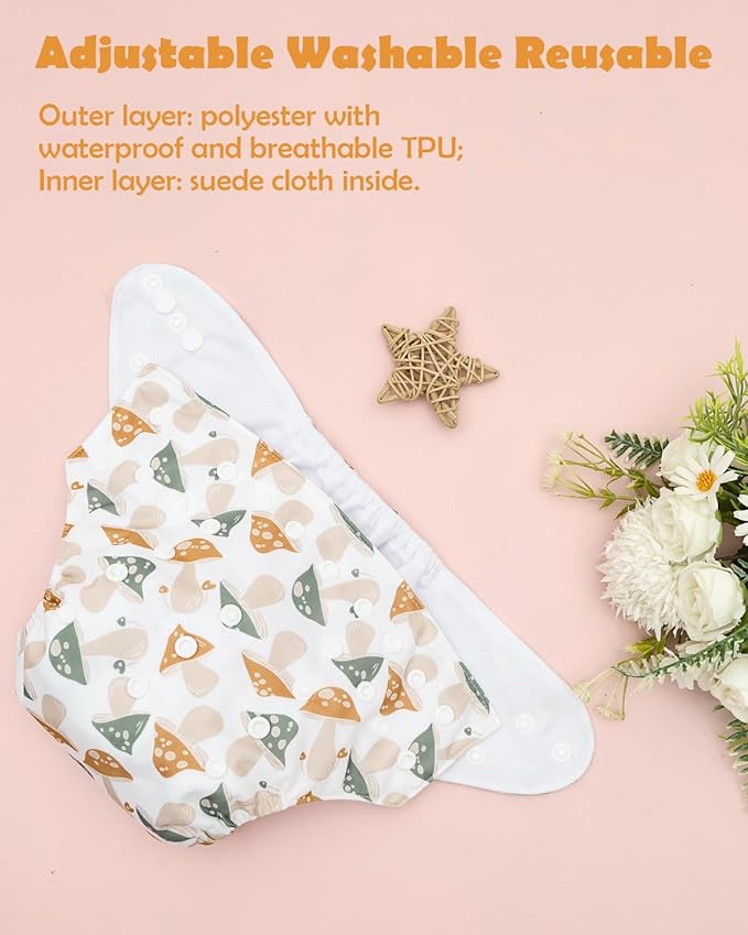 ALVABABY Baby Cloth Diapers 6 Pack with 12 Inserts Cloth Diaper Covers Adjustable Washable Reusable for Baby Girls and Boys 6DM128A