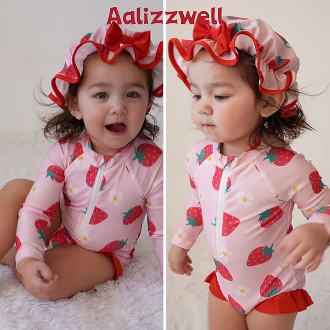 Aalizzwell Baby Girls Long Sleeve One Piece Swimsuit with Hat