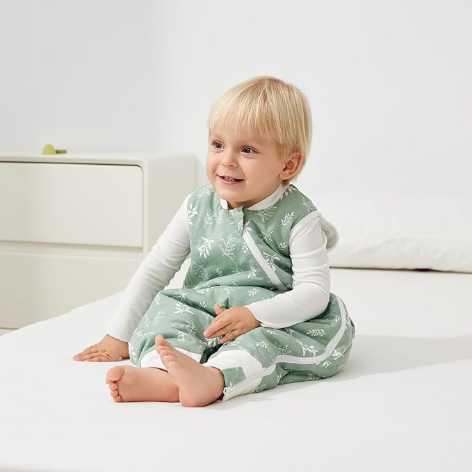Duomiaomiao 1.5 TOG Toddler Sleep Sack 12-24 Months 100% Cotton Four Season Side Open Zipper Baby Sleep Sack with Feet, Breathable Toddler Wearable Blanket