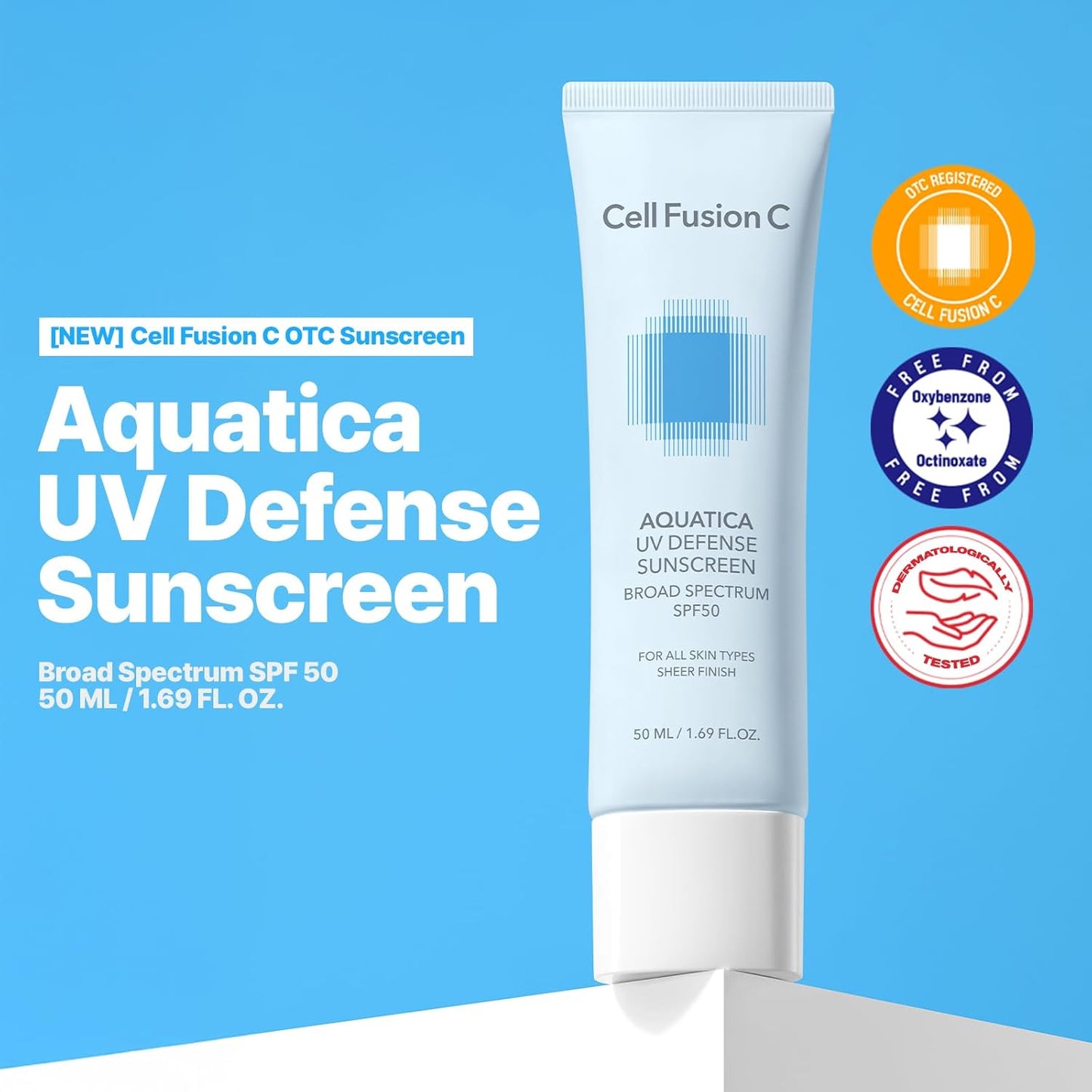 Cell Fusion C Aquatica UV Defense Face Sunscreen SPF 50, No White Cast, Hydrating SPF Moisturizer with PDRN, 50ml / 1.69 fl.oz