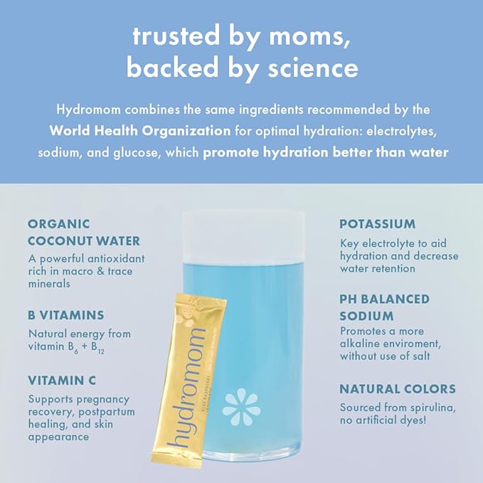 Boobie Hydromom Superfood Electrolyte Drink Mix, Blue Raspberry Lemonade | Refreshing Energy & Hydration Boost for Mamas | On-The-Go & Travel Essentials for Pregnancy, Lactation, & Beyond, 10 Packets
