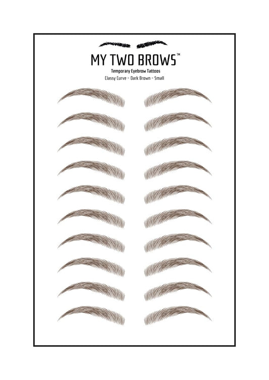 (10 pairs) Dark Brown Temporary Eyebrow Tattoo - Small Size - Waterproof & Smudgeproof - Classy Curve Style Eyebrow Stickers - Sheet Lasts up to 30 Days - Won't Work on Existing Brows