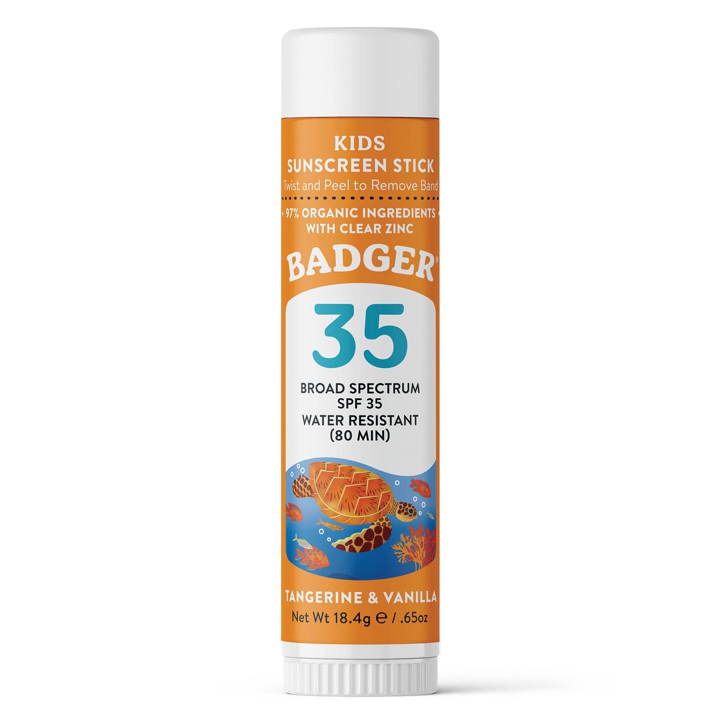 Badger Mineral Kids Sunscreen Face Stick SPF 35, Zinc Oxide Travel Size Sunscreen Stick for Kids, 97% Organic Ingredients, Reef Safe, Water Resistant, .65 oz
