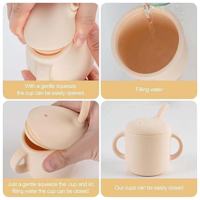 Silicone Baby Cup with Straw, Straw Cup for 6 months+ old, Leak Proof Silicone Baby Training Cup 6 fl oz (Green)