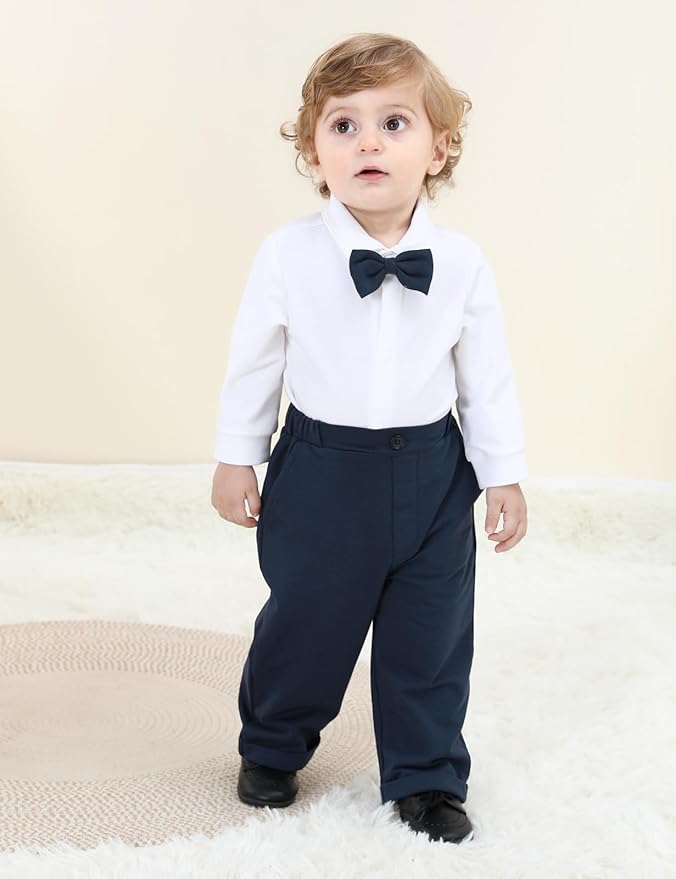 A&J DESIGN Baby Boy Suits Clothes Infant Toddler Formal Gentleman Outfits, Dress Shirt + Vest + Bow Tie + Pants Wedding Set