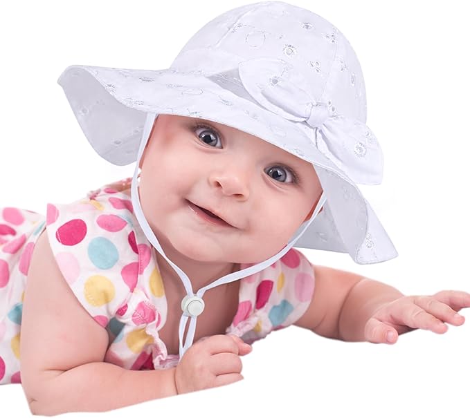 Baby Girl Sun Hat with UPF 50+ Outdoor Adjustable Beach Hat with Wide Brim Bucket Hats