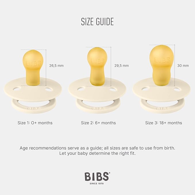 BIBS Pacifiers - Colour 4-Pack | BPA Free Baby Pacifier | Round Nipple Binkies | Natural Rubber Latex Soother | Made in Denmark | Size 6-18 Months | Cloud