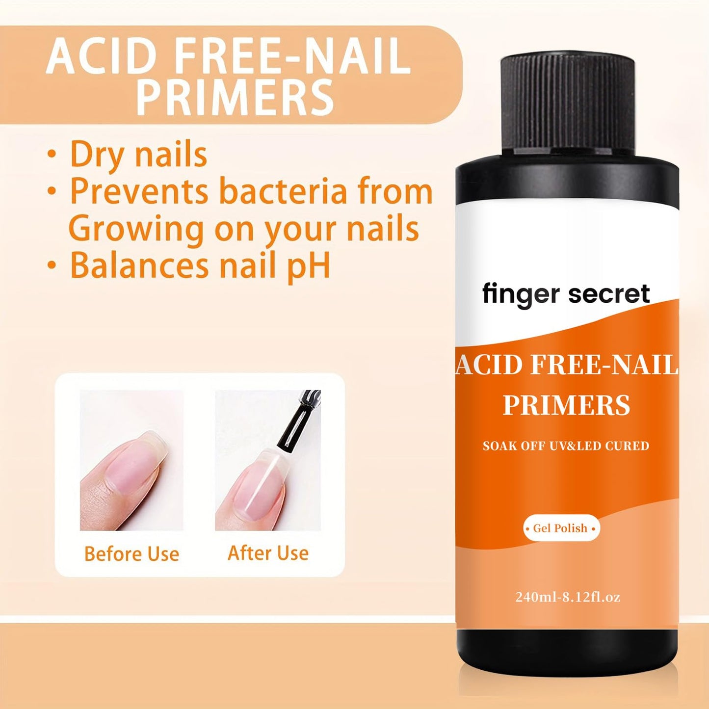 240ml/8floz Acid-Free Primer for Gel Nail Polish, Fast Air Dry Nail Primer, Builder Gel for Nails for Nail Art Design In Salon Or Home Use