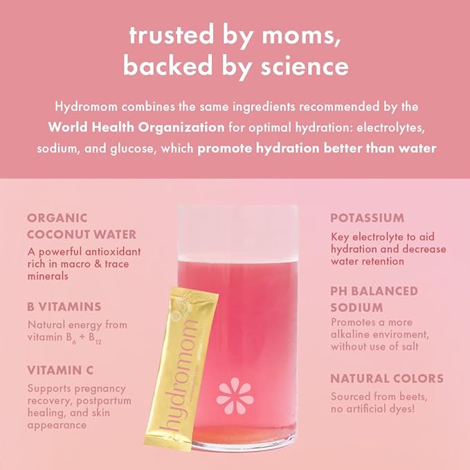Boobie Hydromom Superfood Electrolyte Drink Mix, Watermelon Yuzu | Refreshing Energy & Hydration Boost for Mamas | On-The-Go & Travel Essentials for Pregnancy, Lactation, & Beyond, 15 Packets