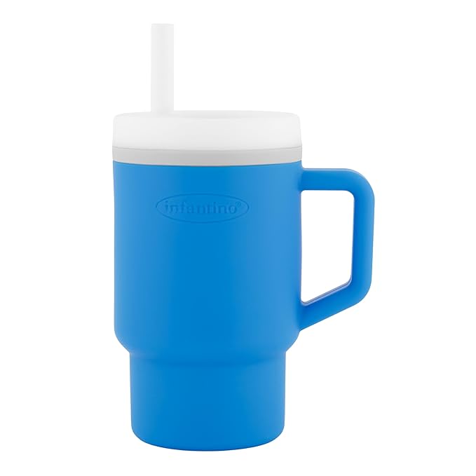 Infantino My 1st Tumbler, Silicone Sippy Cup with Straw & Handle, Spill-Resistant Baby Cup for On-the-Go, BPA-Free Transition Bottle, Ocean