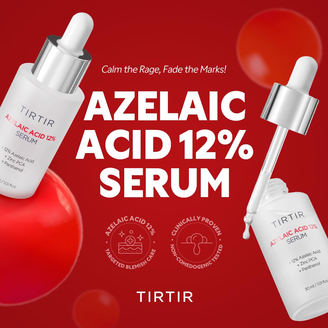 TIRTIR Azelaic Acid 12% Serum for Blemish-Prone Skin - Lightweight Hydrating Formula with Zinc PCA & Hyal-ZIP, Non-Comedogenic, Fragrance-Free, 30ml / 1.01 Fl Oz