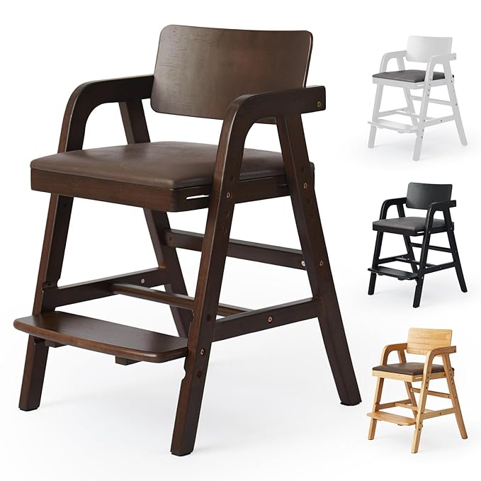Solid Wood high Chairs for Toddlers,High Chair Grows with Kid for Dining, Study Chair for Children, Walnut Color