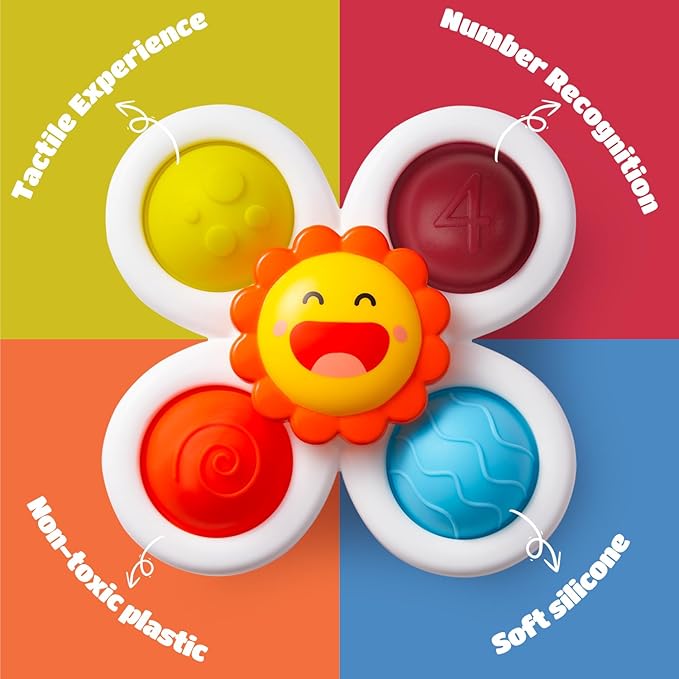 LiKee Strong Suction Cup Fidget Rotating Sensory Bath Toys for Baby, Airplane Car Travel Table & Window Toys for Toddler Boys and Girls, 10+ Months
