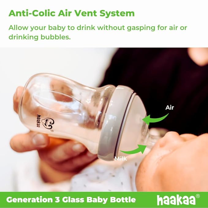 Haakaa Generation 3. Silicone Baby Bottle Nipples, Orthodontic, Anti-Colic, Wide Neck, 100% Medical Grade Silicone, Fit All Haakaa Baby Bottles, 2 PK (Size M)