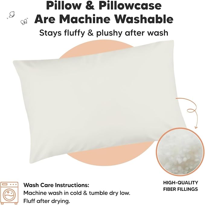KeaBabies Toddler Pillow with Pillowcase, Jumbo 14X20 - Soft Organic Cotton Toddler Pillows for Sleeping - Machine Washable - Perfect for Travel, Toddler Bed Set (Pearl Gray)